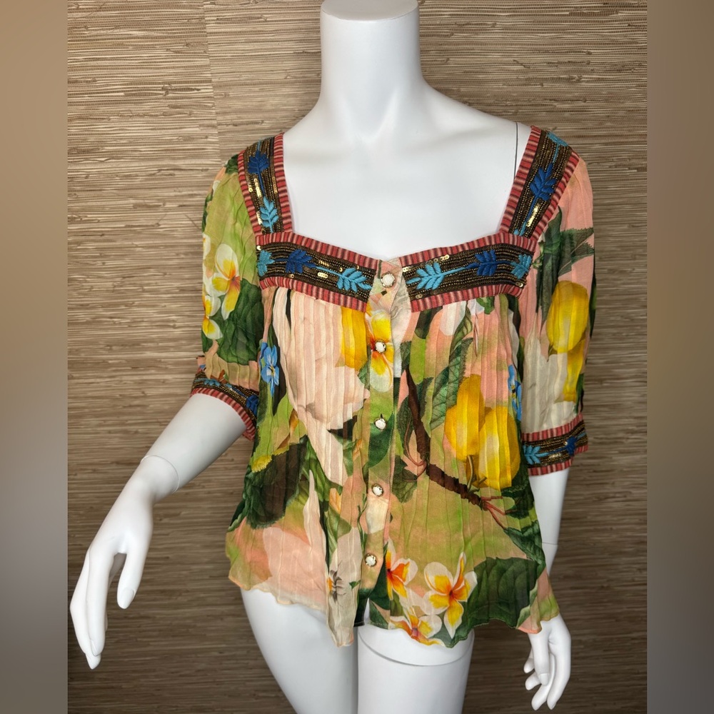 Anthropologie Verb Floral Print Top with Embroidery
